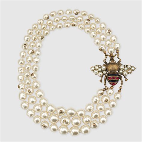 gucci black pearl necklace|designer bee necklace gucci.